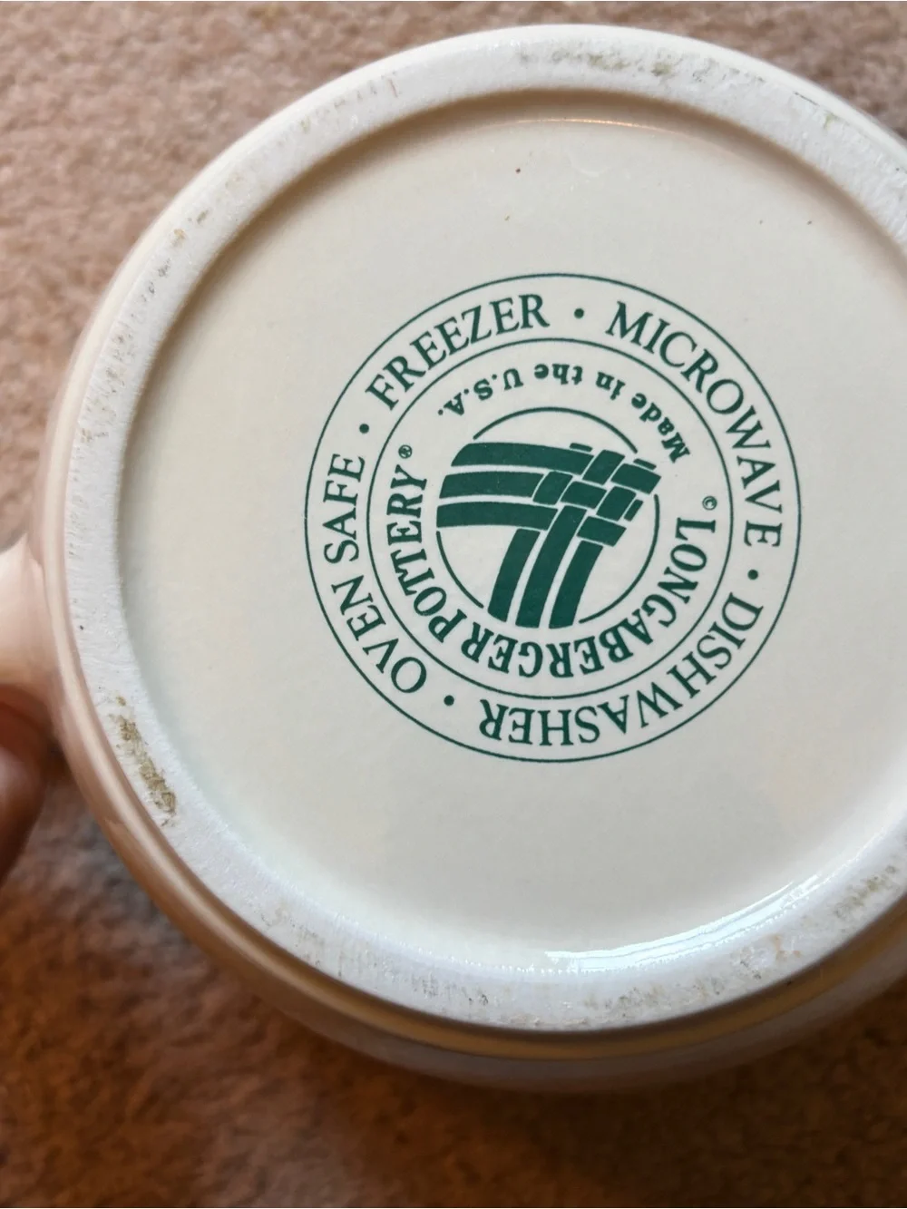 Longaberger Cream Ceramic Mug with Basket-Weave Detail